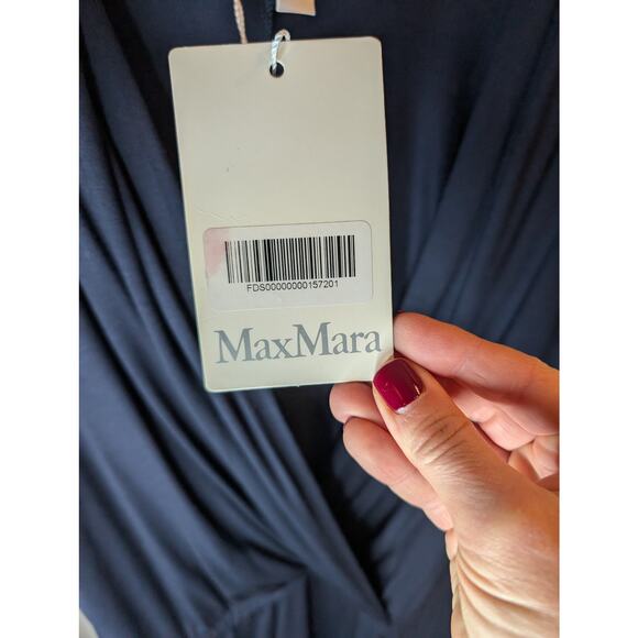 Max Mara Navy Blue Wrap Top Faux Wrap Long Sleeve NWT Made Portugal Large - Picture 7 of 8